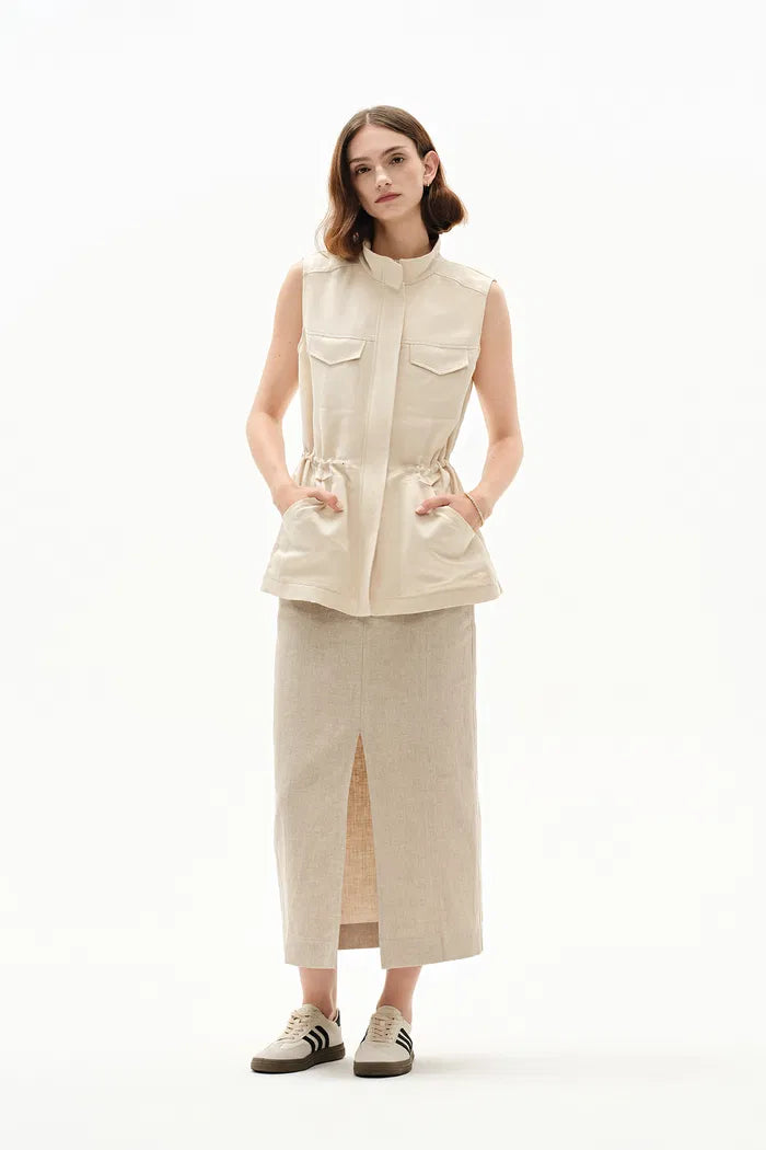 Ionia Cinched Waist Drawstring Vest in Silk Linen