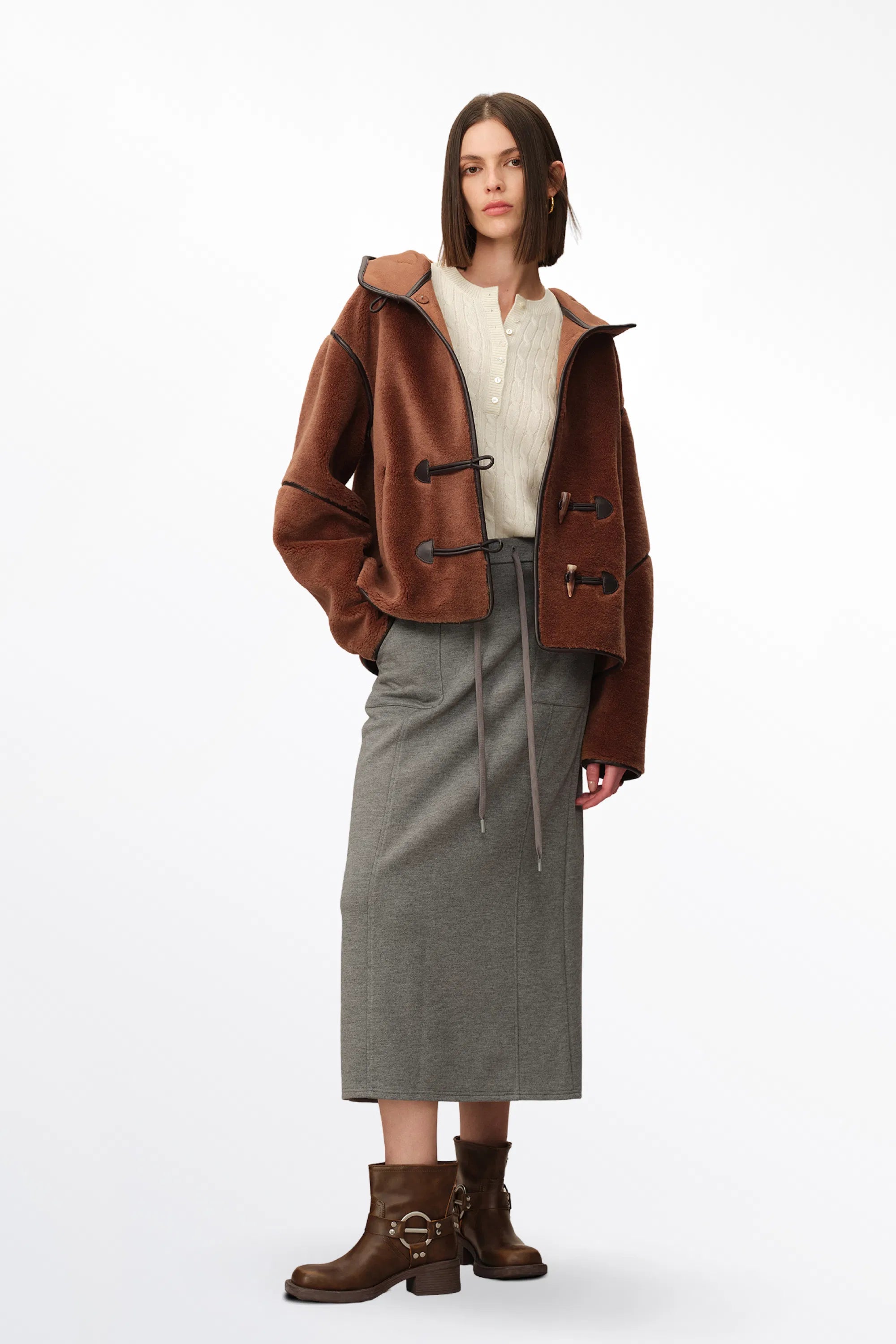 Olga Shearling Hooded Short Jacket