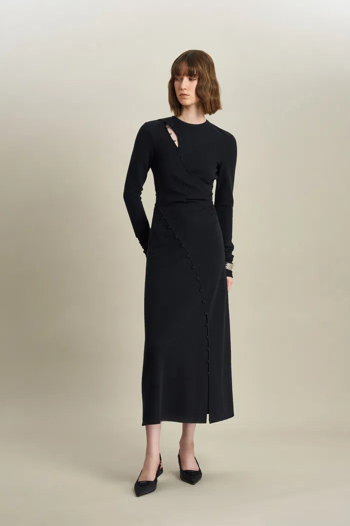 Rhea Modern Oriental Dress in Tencel-Merino Wool Blend Knit