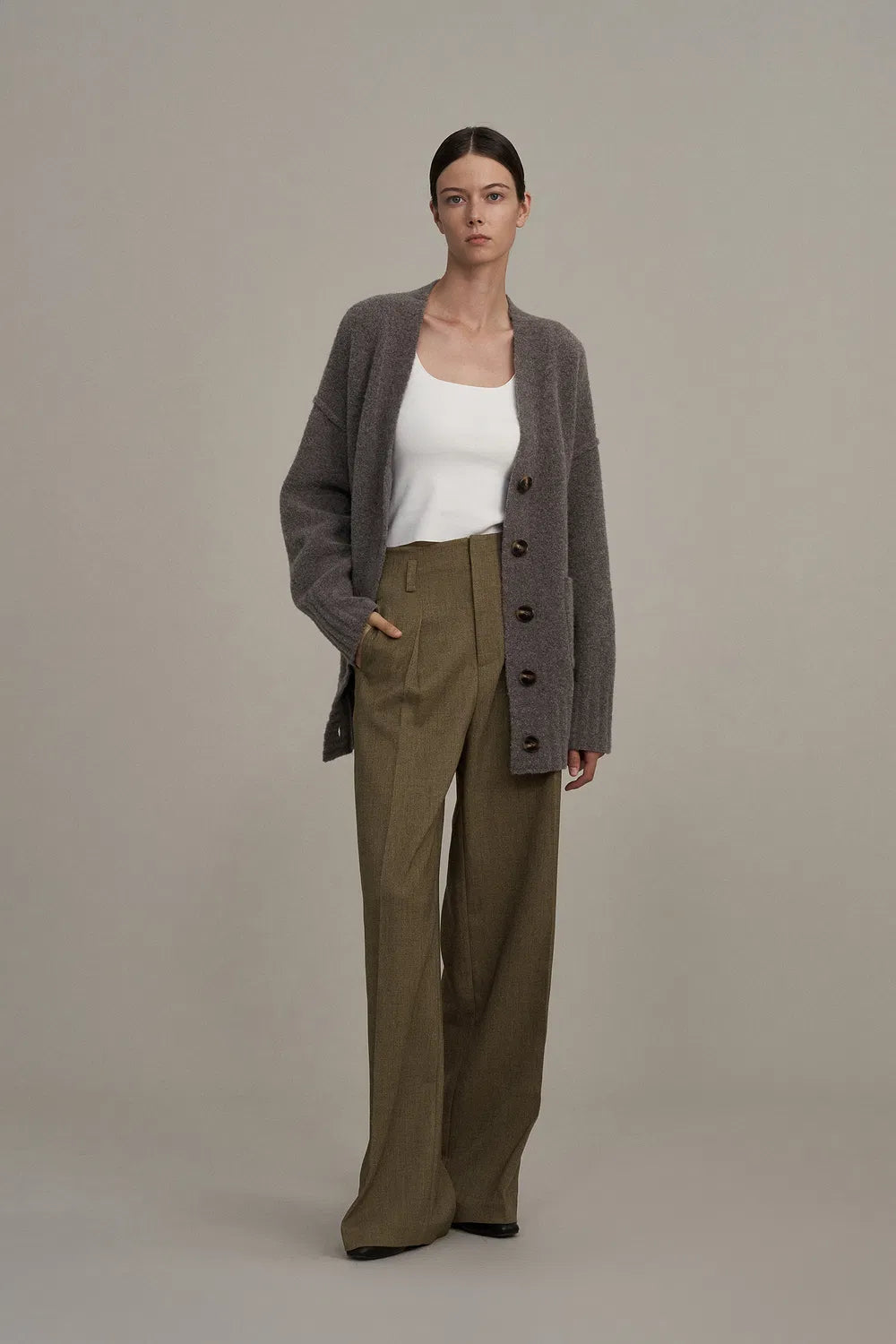 Pleated Wide Leg Trousers in Textured Suiting Fabric