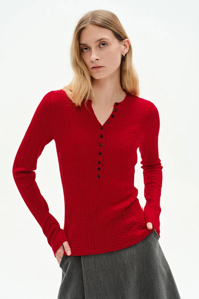 Issac Red Long Sleeve Pullover in Australian Merino Yarn Knit