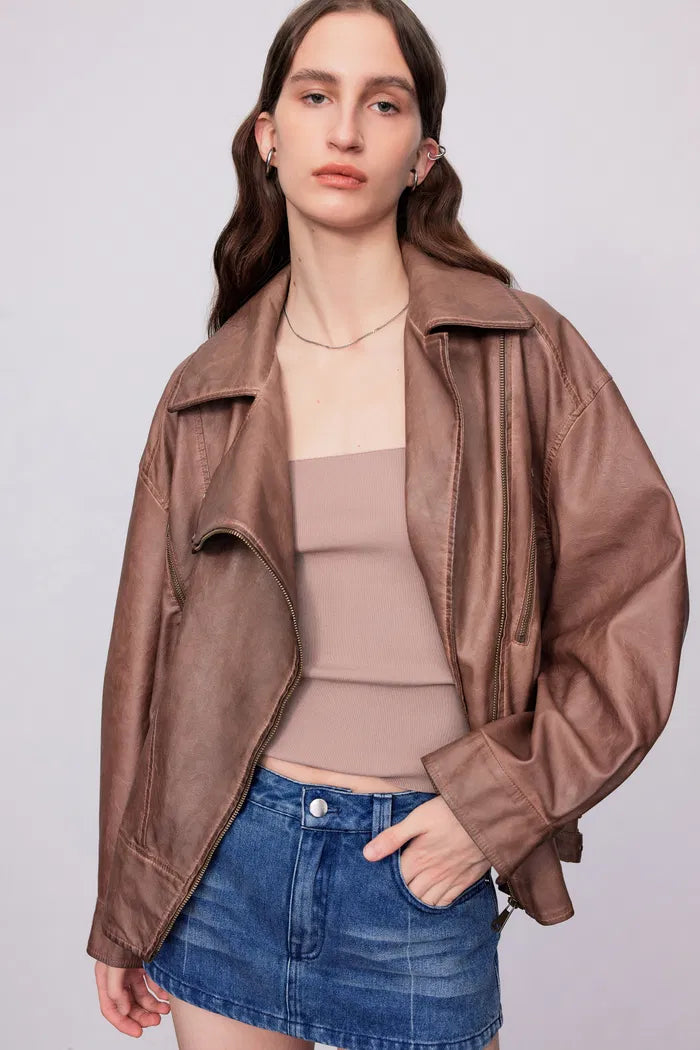 Terra Vintage Brown Leather Jacket in Vegan Leather