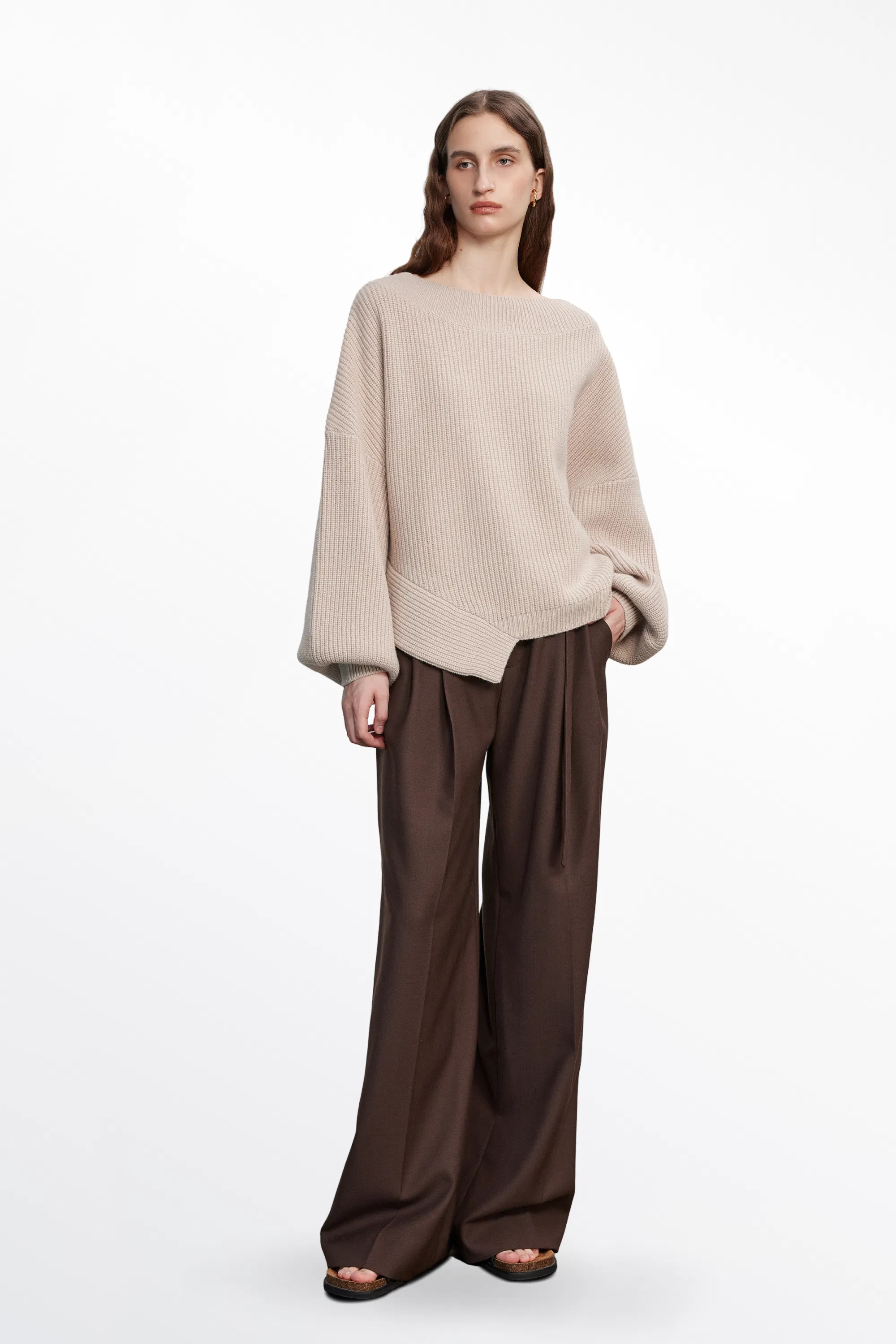 Sonia Asymmetrical Hem Sweater in Merino Wool Knit