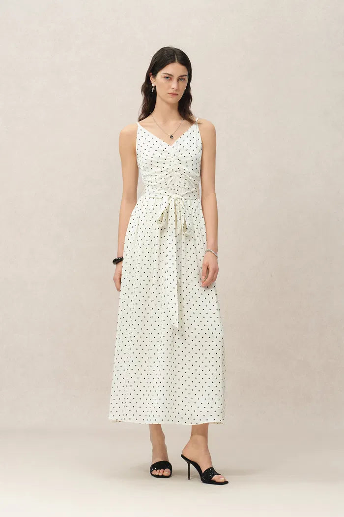 Luna Polka Dot Tie Dress in Mulberry Silk