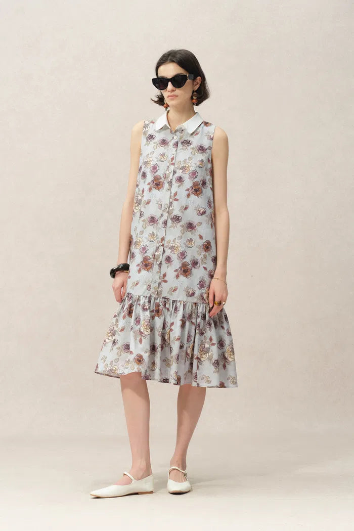 Demi Sleeveless Print Dress in Silk-Cotton