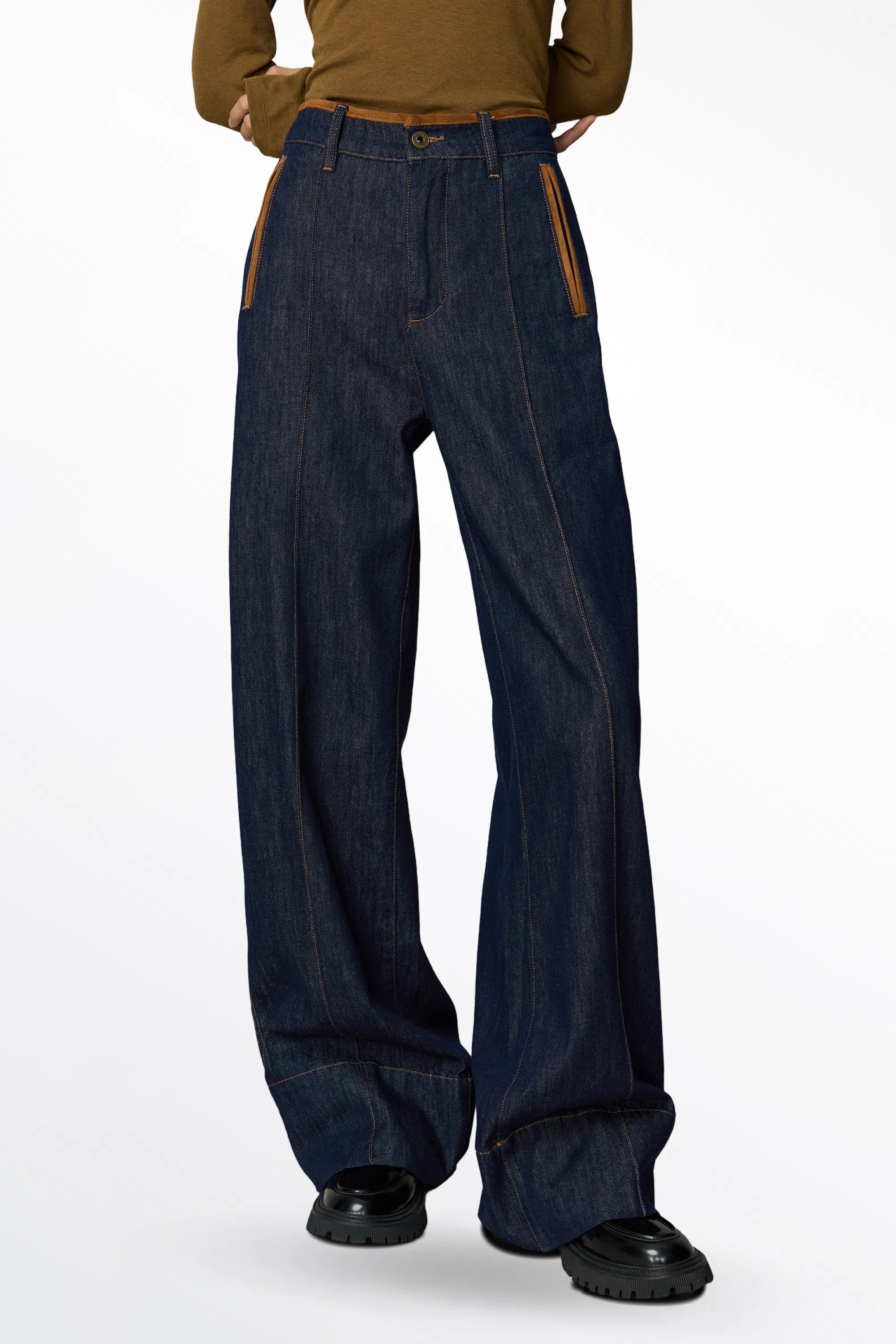 Liberty Color-Block Patch Jeans in Cotton Denim