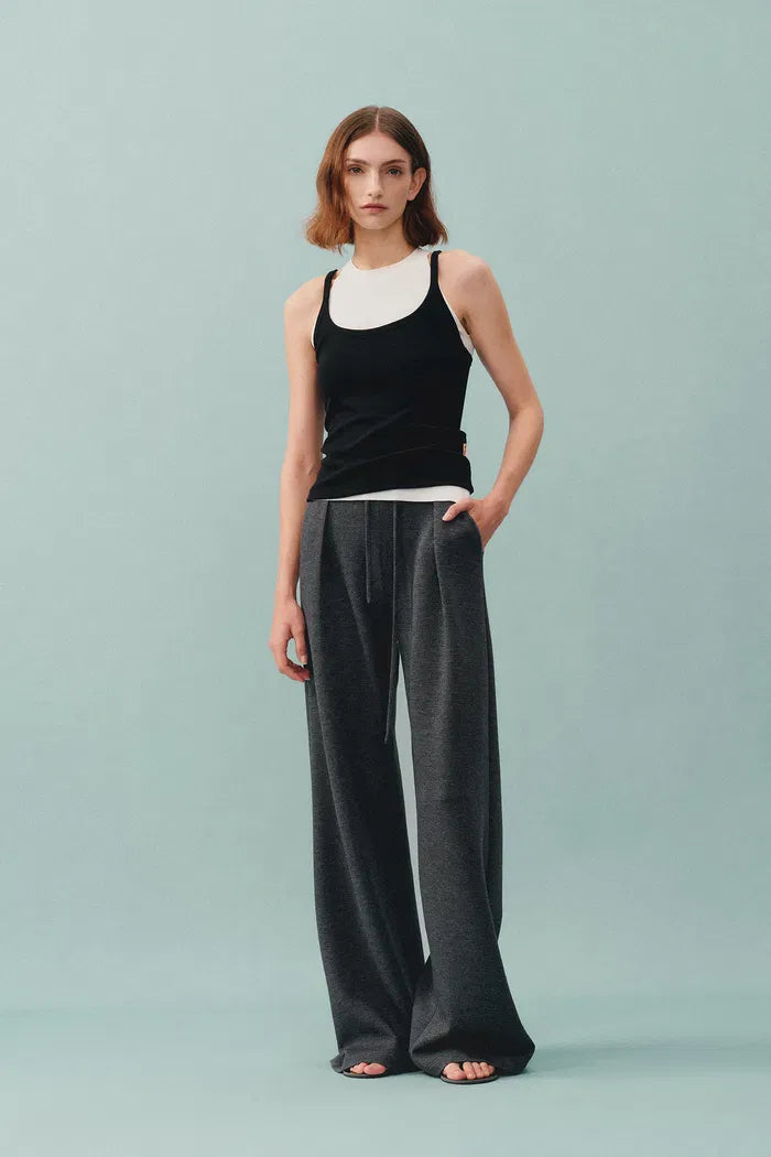 Kelly Pleated Wide Leg Track Pants in Cotton Modal Blend