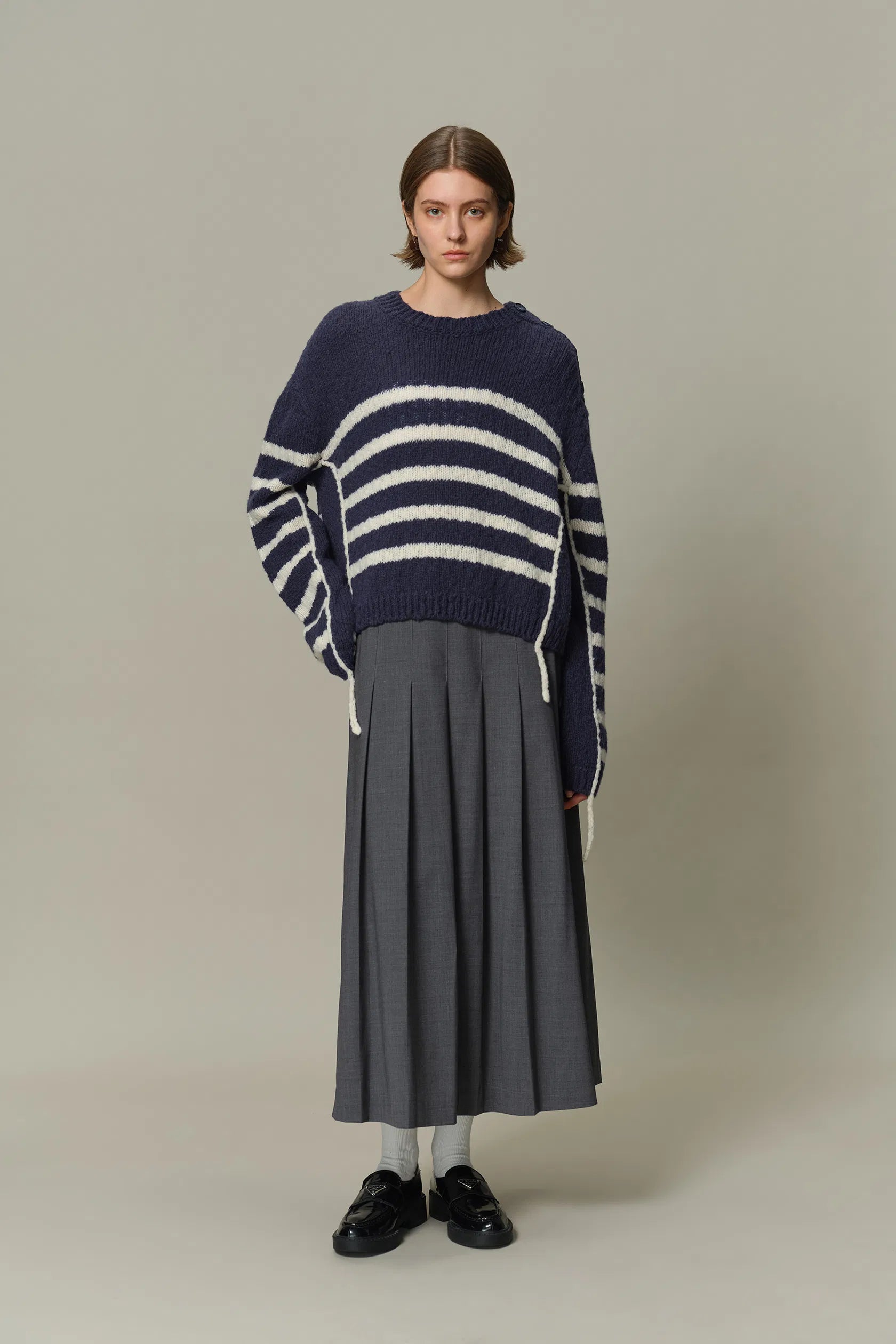 Kirsten Striped Pullover Sweater in Wool Blend Bouclé Knit