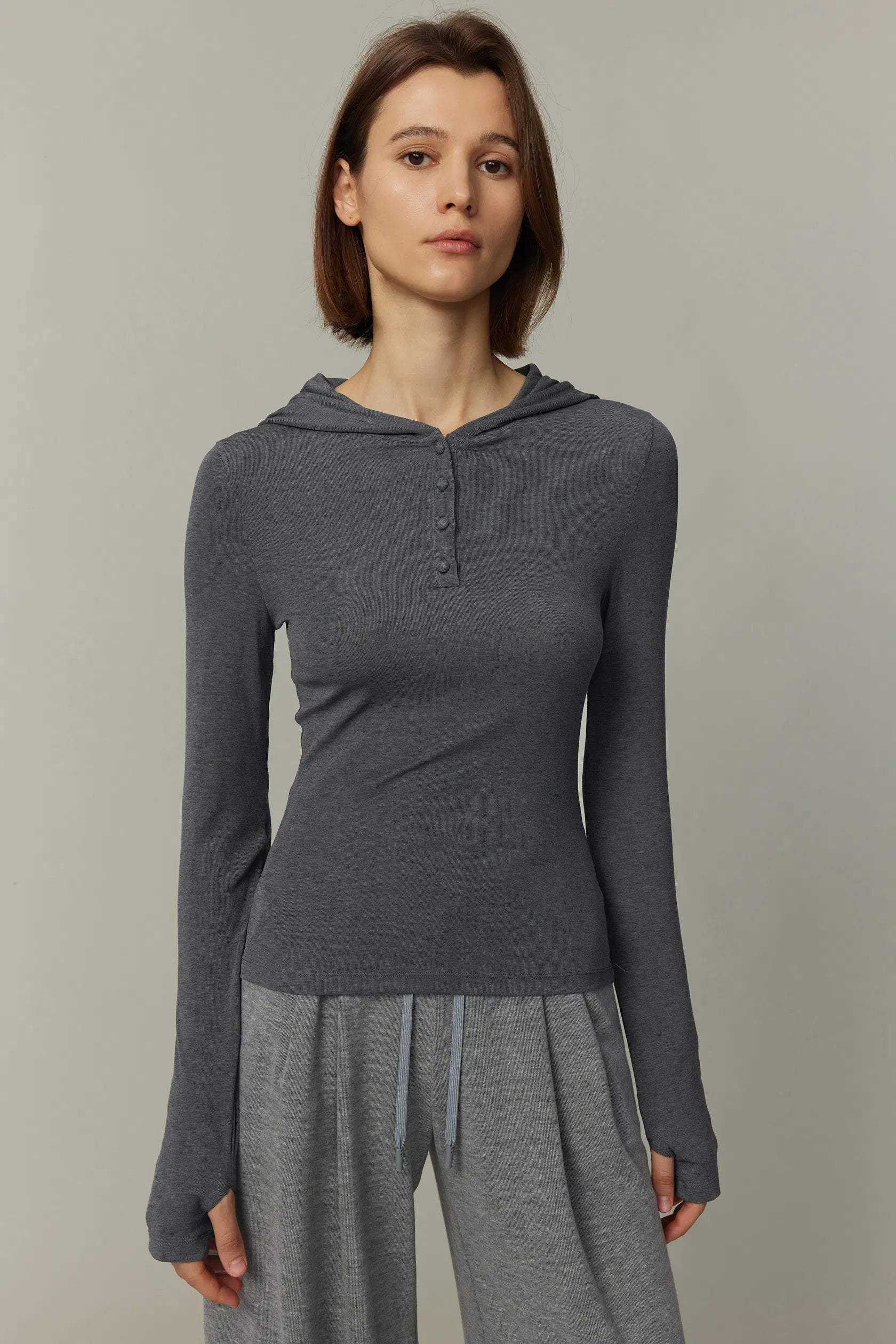 Basic Fitted Hoodie Top in Tencel-Wool Knit