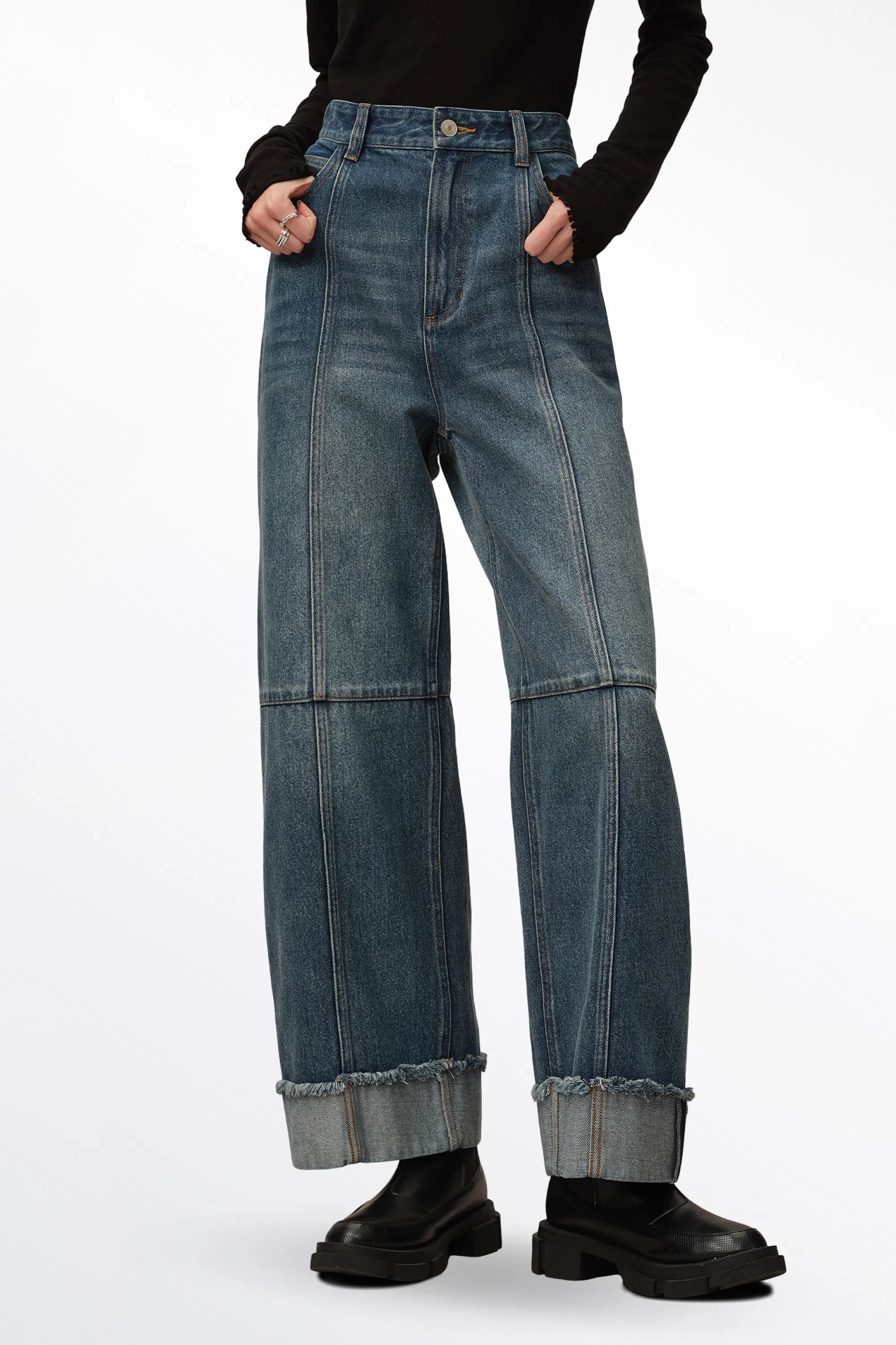 Lark Straight Leg Cuffed Jeans in Tencel Denim