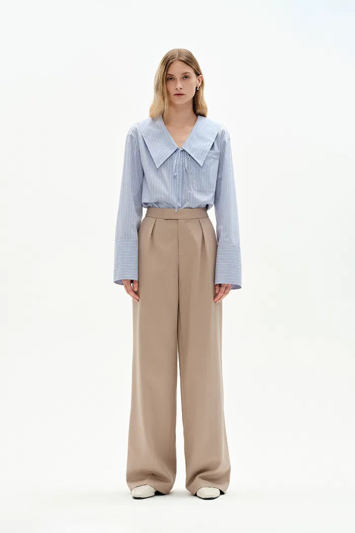 Holkham Oversized Collar Striped shirt in Cotton Blend Poplin