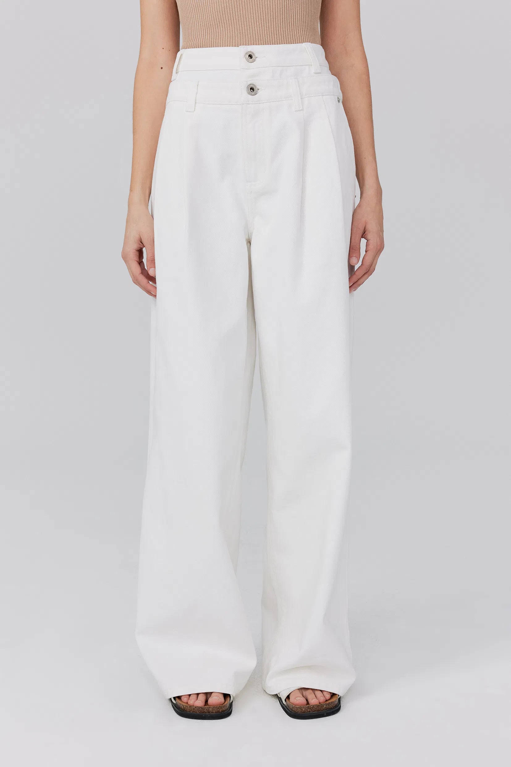 Doubline Double Waistband Straight-Leg Trousers