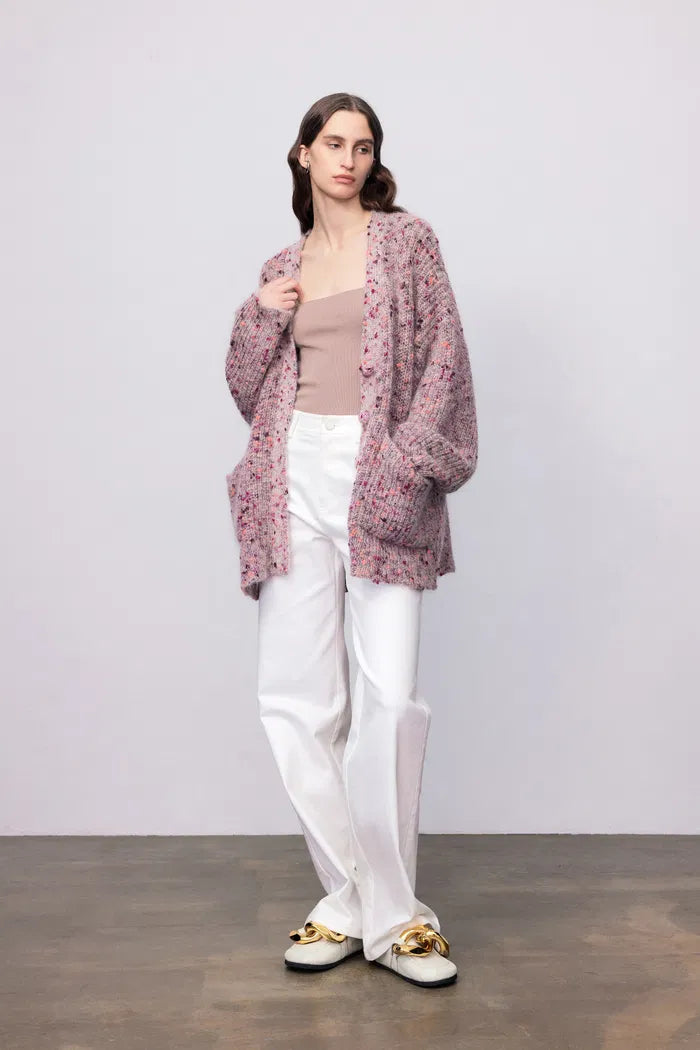 Meigma Button-Up Cardigan in Long-Hair Fancy Yarn