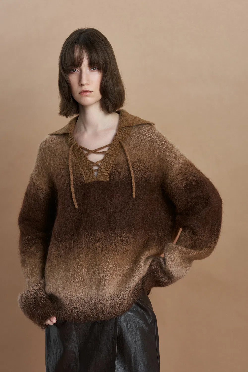 Ivy Collared Sweater in Kid Mohair Wool Knit