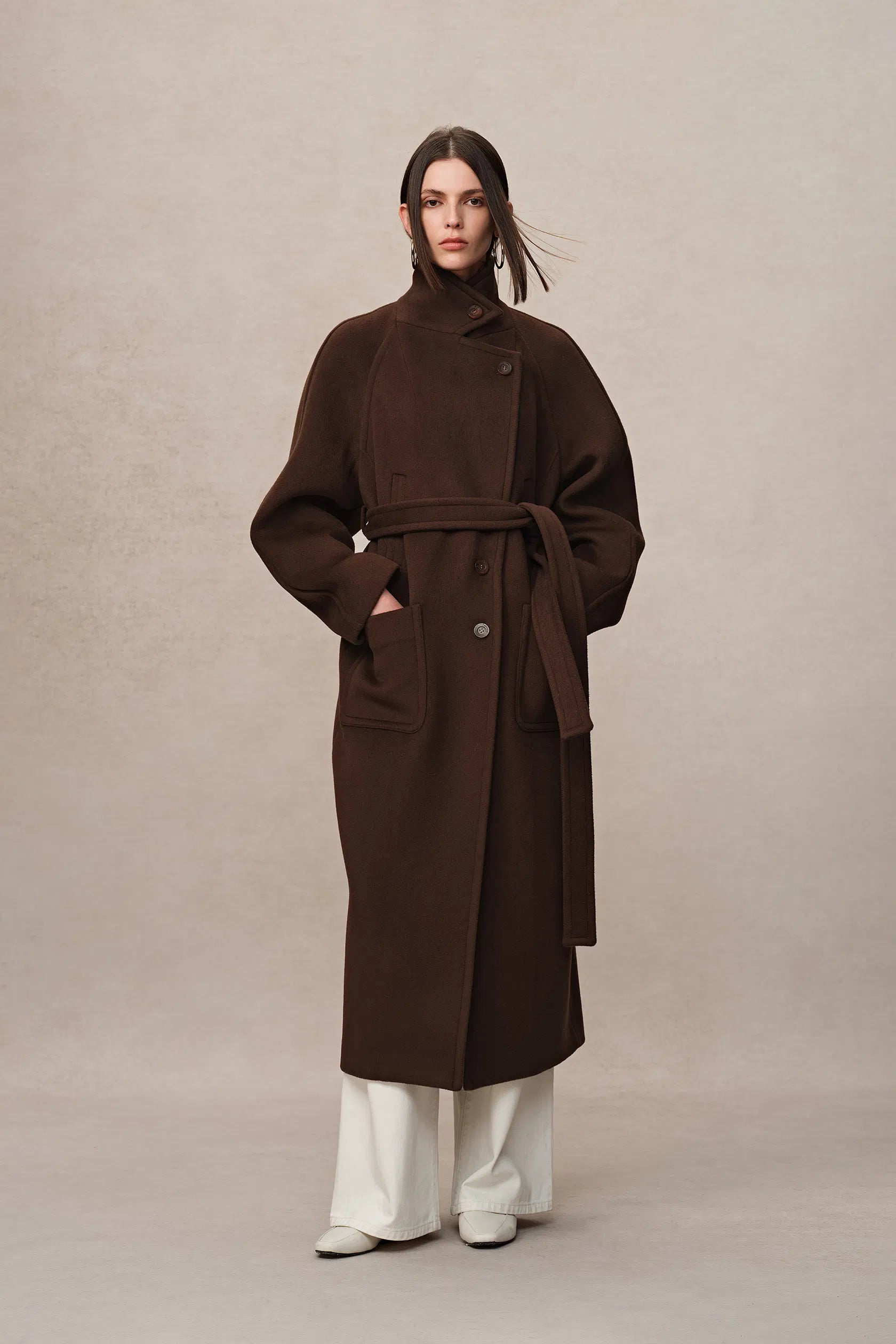 Rond Maxi Lapel Long Coat in Merino Cashmere Blend