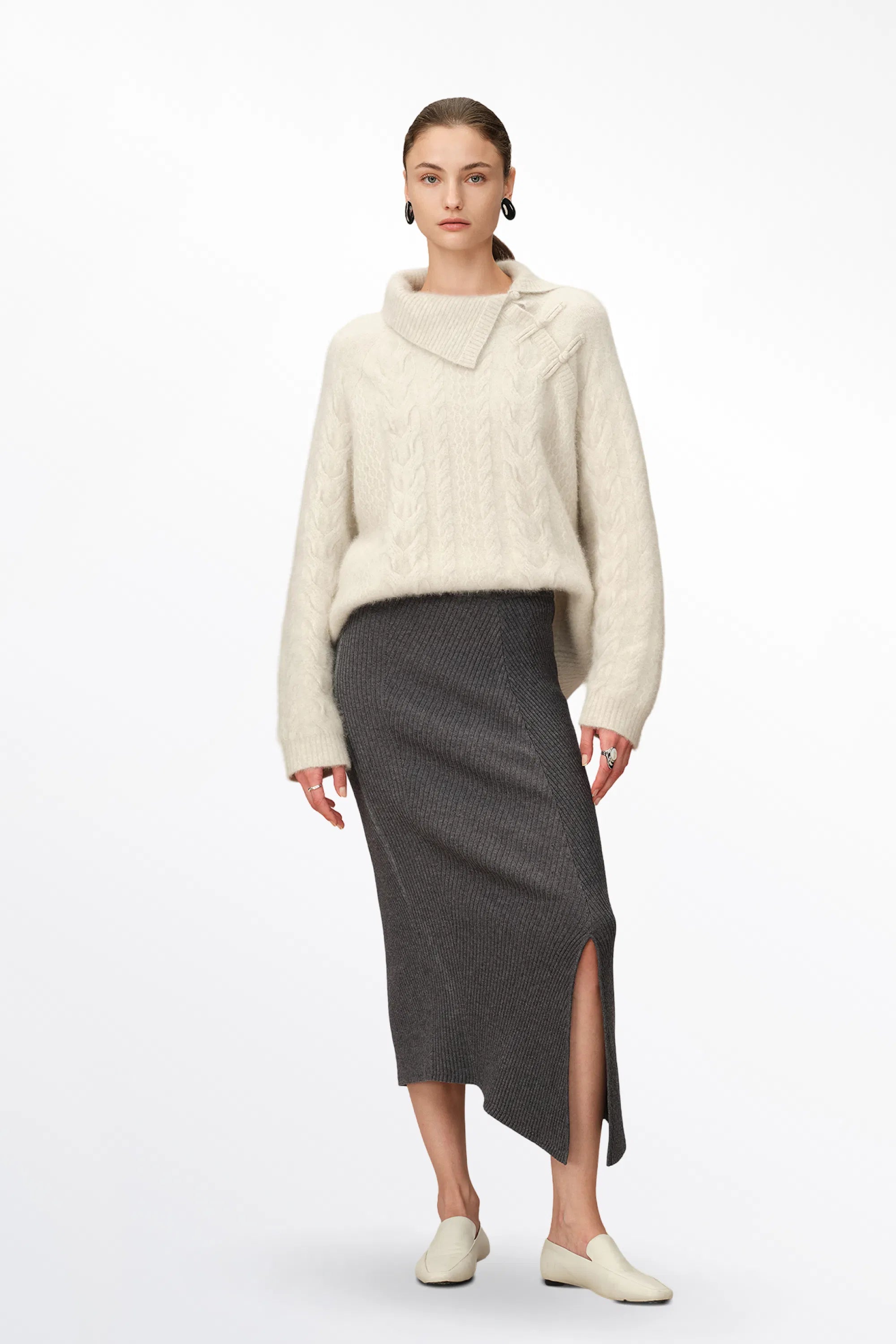 Stellar Handcrafted Buttons Collared Sweater in Arctic Fox Down Knit