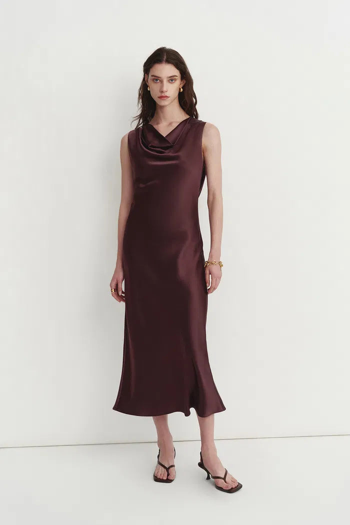 Kari Sleeveless Square Neck Dress in Lustrous Acetate