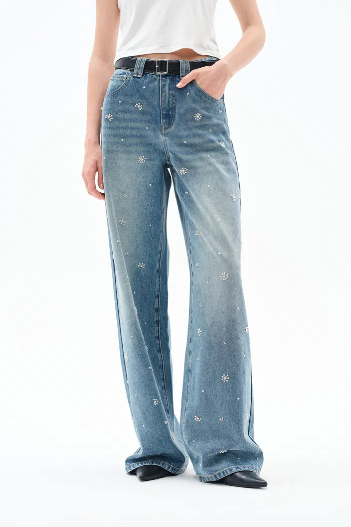 Nico Hand Beaded Jeans in Lightweight Denim