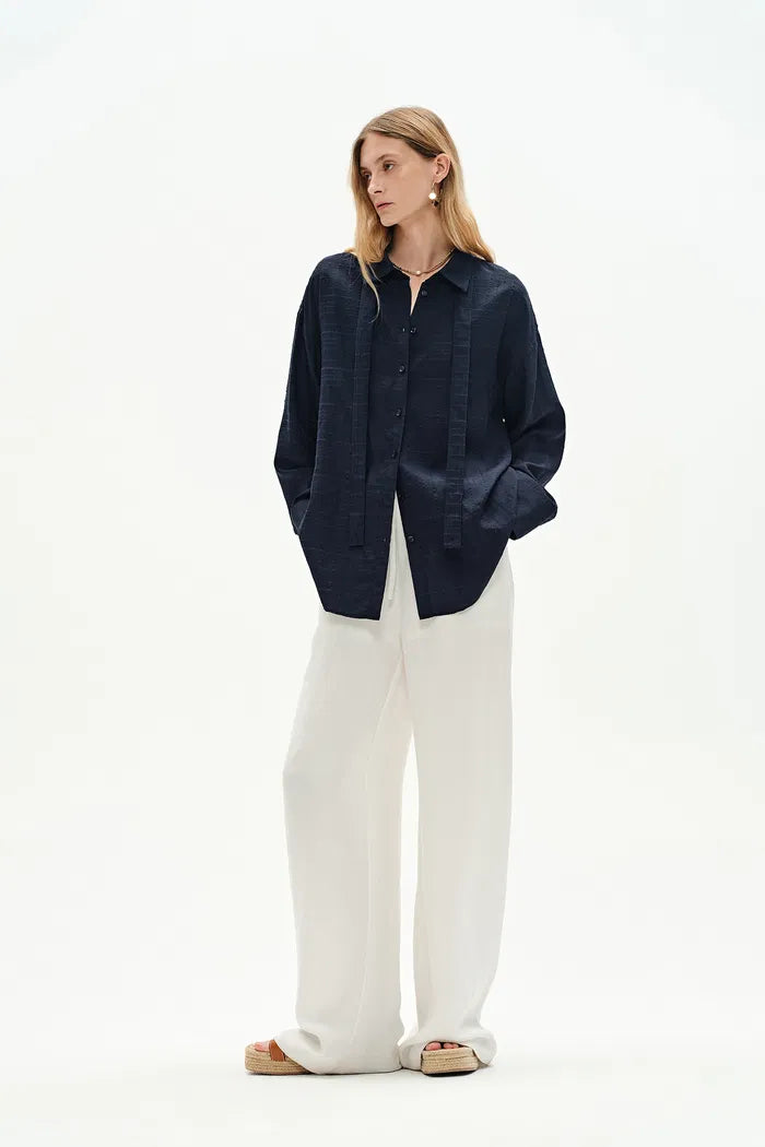 Ahalia Removable Tie Shirt in Linen