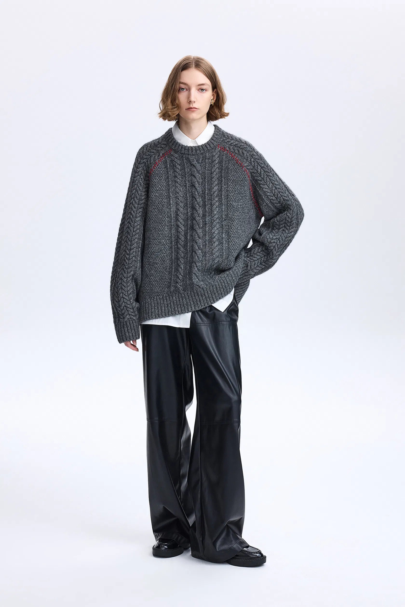 Jenna Oversized Cable Sweater in Yak-Wool Blend Knit