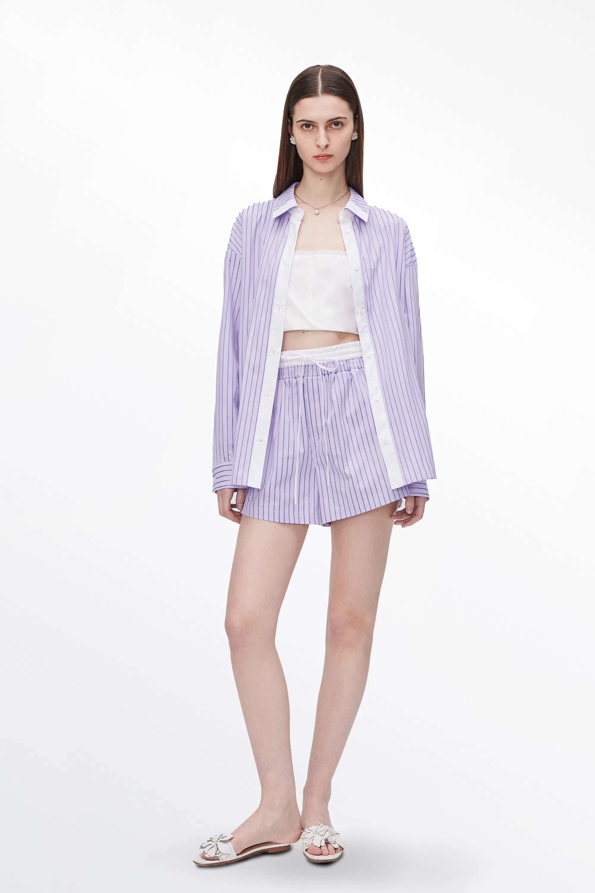 Faya Purple Contrast Shirt and Shorts Set in Viscose Blend