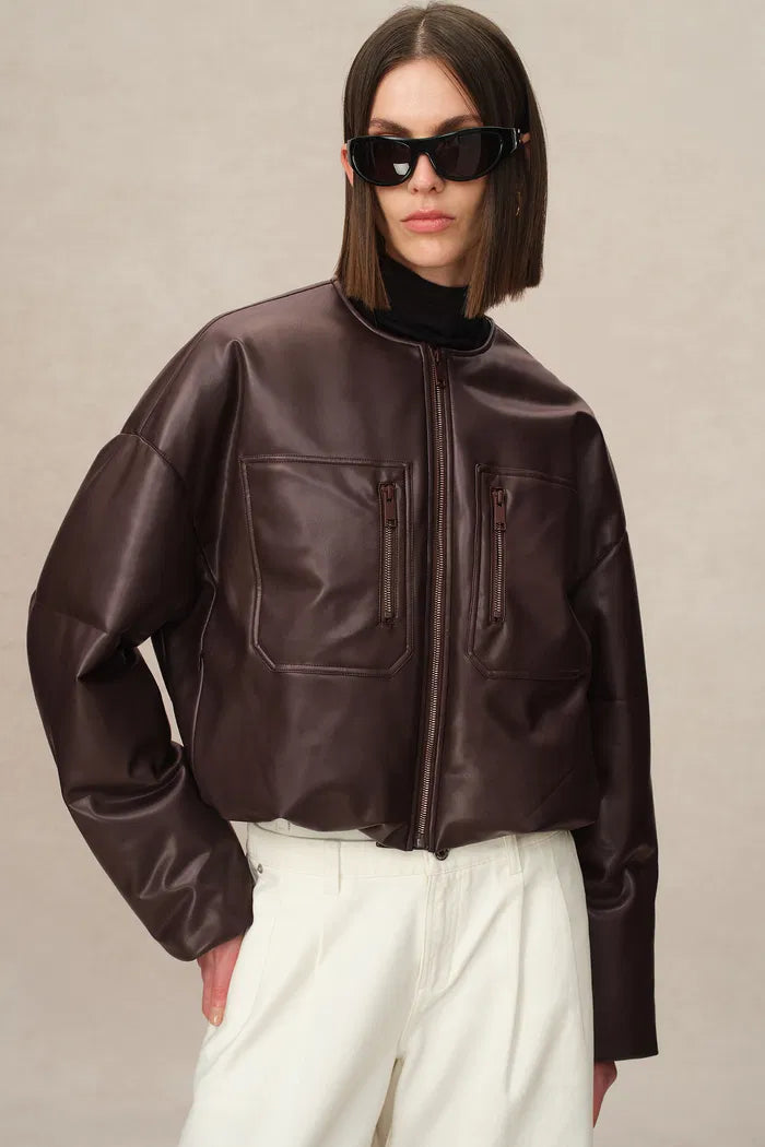 Thebe Faux Leather Puffer Jacket in Vegan Leather