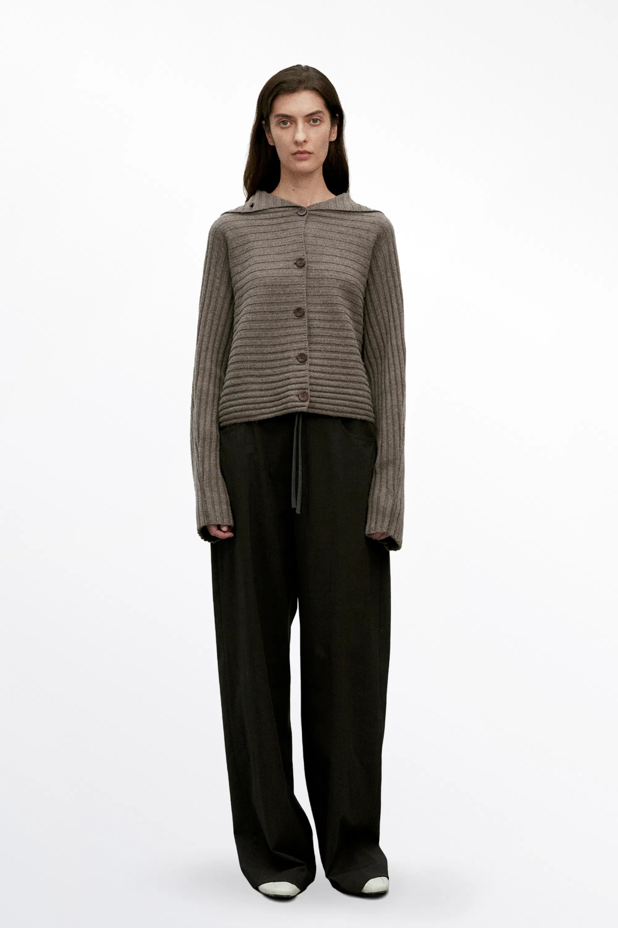 Charlotte Turtleneck Ribbed Knit Cardigan in Merino Wool-Cashmere