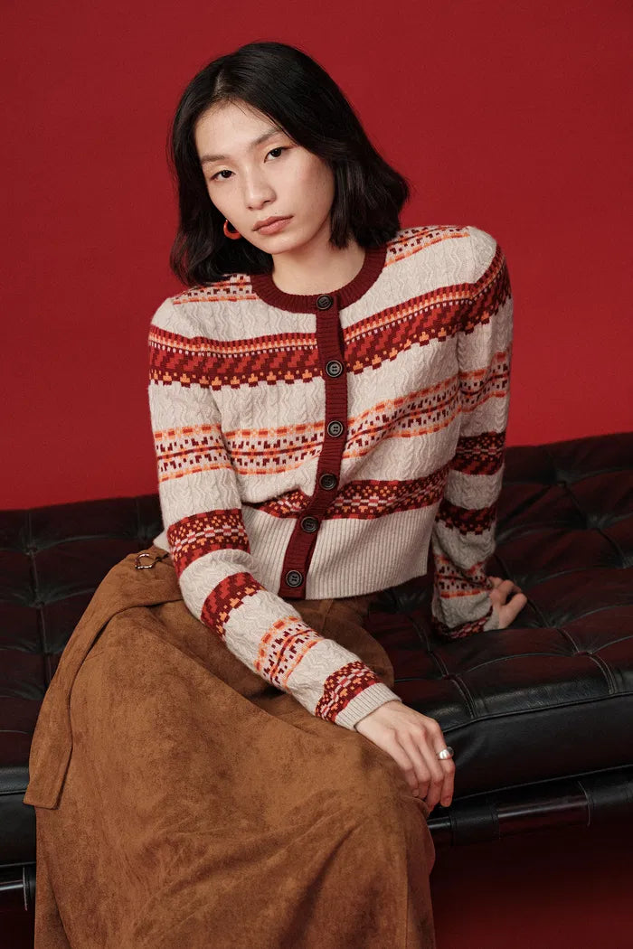 Ava Fair Isle Extended Cardigan in Merino Wool Knit