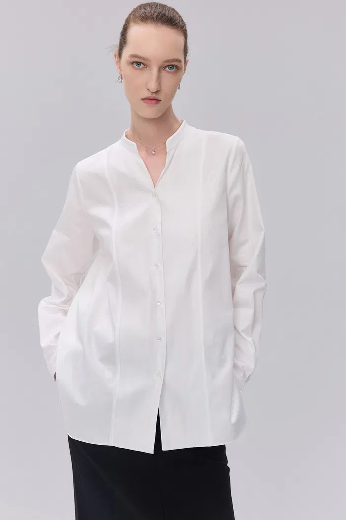 Rika Stand Collar Shirt in Cotton Poplin