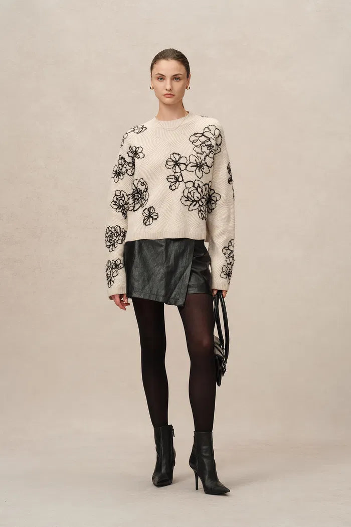 Poppy Embroidered Sweater in Chunky Wool Knit