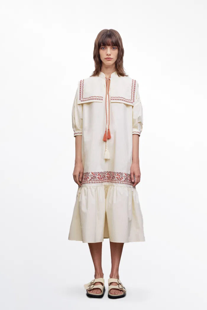 Smock Embroidered Dress in Cotton