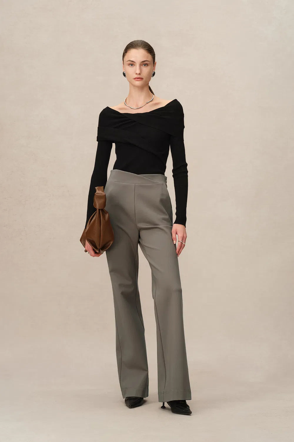 Heather High-Waisted Trousers in High-Stretch Knit