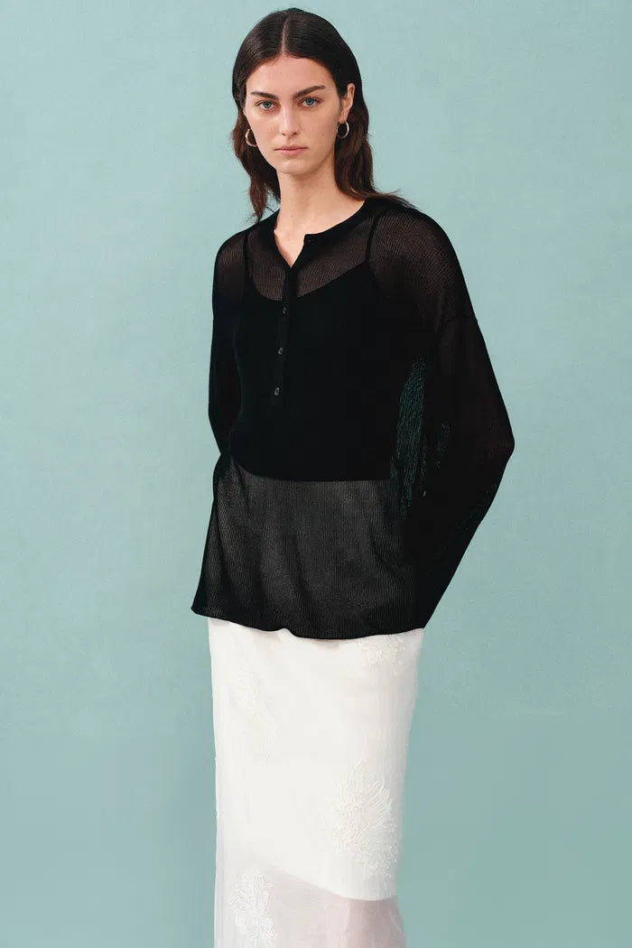 Tracy Semi Sheer Buttoned Blouse in Tencel Silk Knit