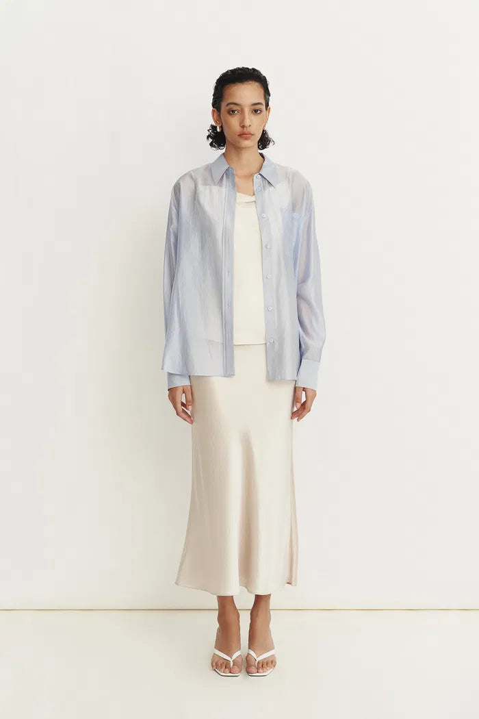 Bella Blue Sheer Button-Up Shirt in Organza