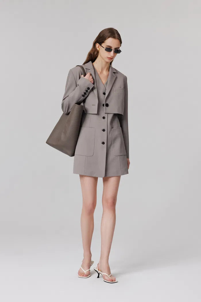 Karlie Cropped Blazer and Vest Dress Set in Wool Blend Twill