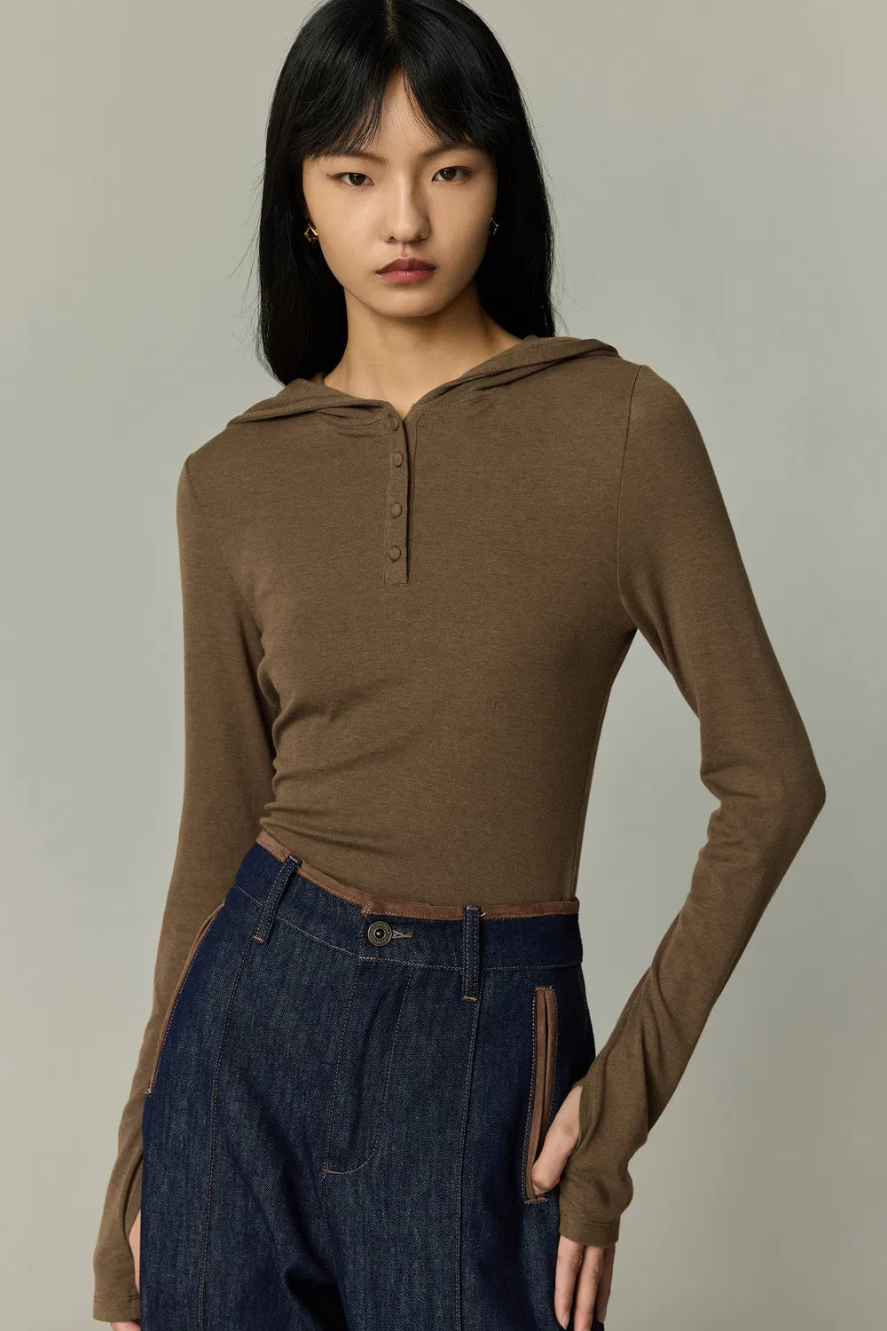 Basic Fitted Hoodie Top in Tencel-Wool Blend