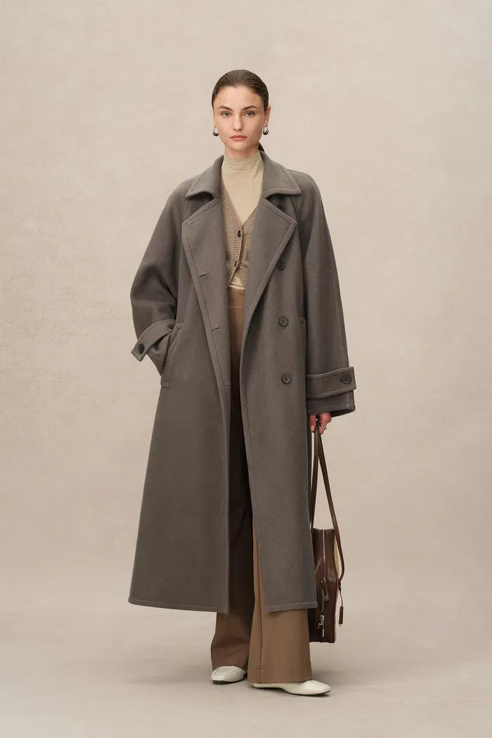 Francis Long Wrap Coat in Wool Cashmere Blend