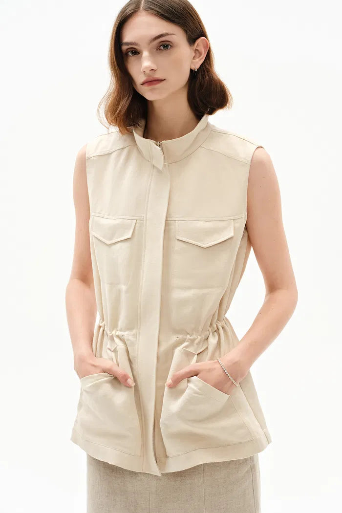 Ionia Cinched Waist Drawstring Vest in Silk Linen