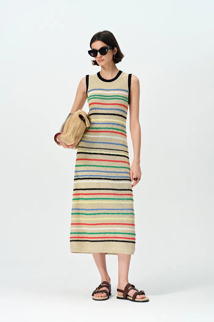 Nora Rainbow Sleeveless Knit Dress in Linen Blend Knit