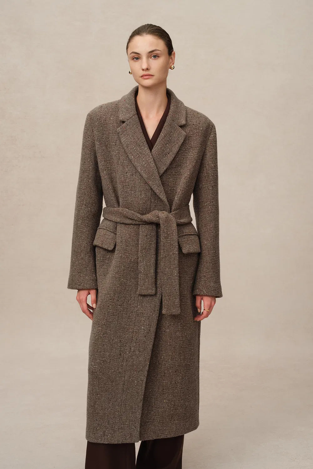 Uomo Asymmetric Coat in Merino Wool Tweed