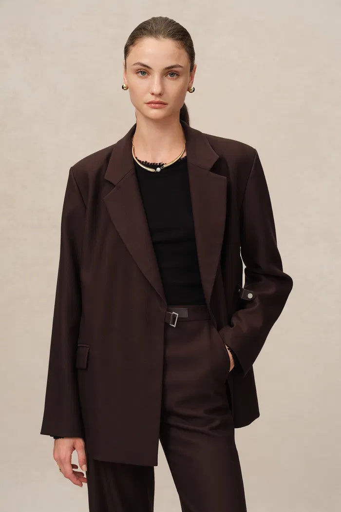 Babila Side Notched Lapel Blazer in Fine Wool Twill