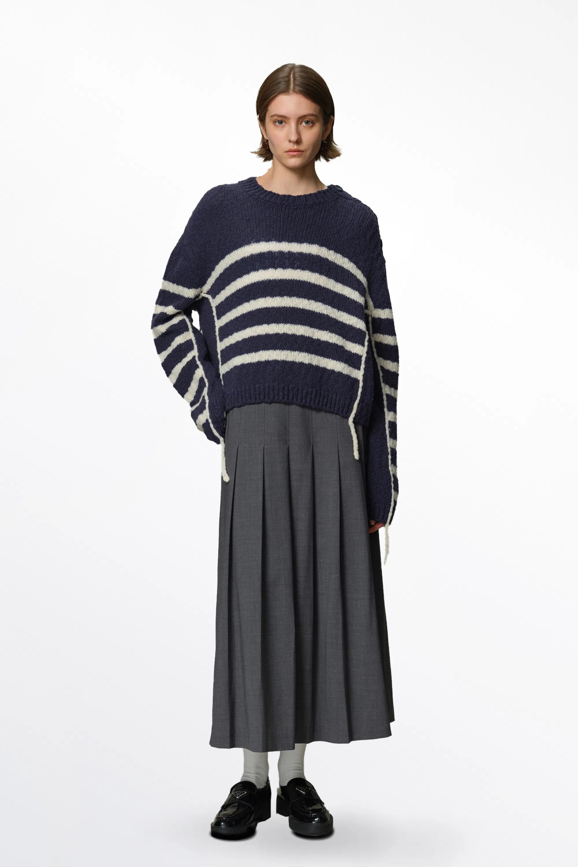 Kirsten Striped Pullover Sweater in Wool Blend Bouclé Knit