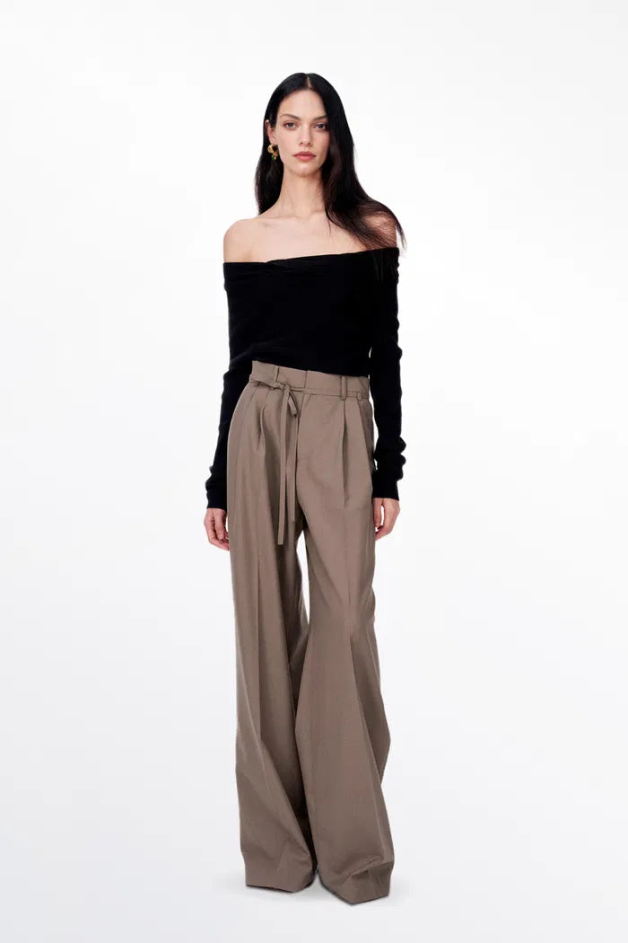 Alba Belted Suit Trousers in Wool Blend