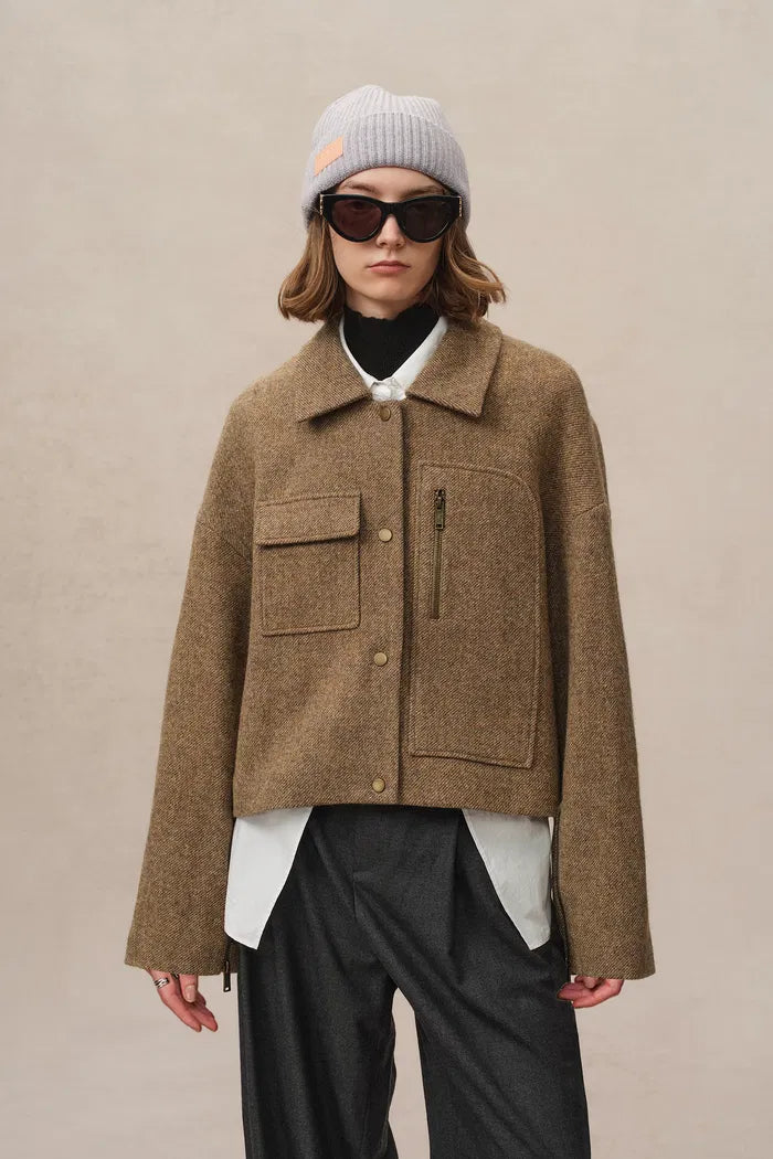 Lily Woolen Short Coat in Midweight Wool Twill