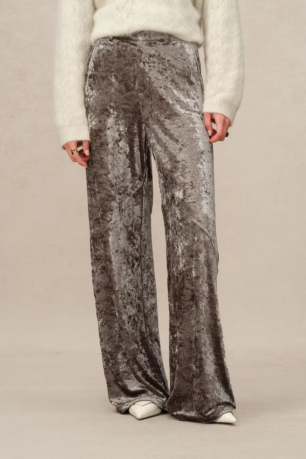 Shining Velvet Straight Leg Trousers in Ice Velvet