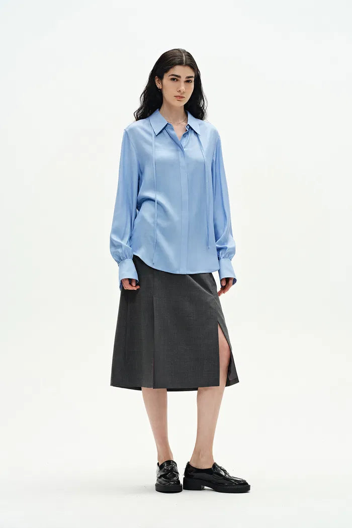 Nicole Tie Neck Shirt in Matte Mulberry Silk Blend