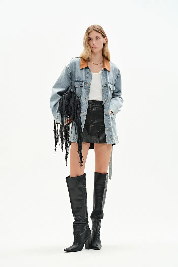 Luca Contrast Collar Lightweight Jacket in Cotton Denim