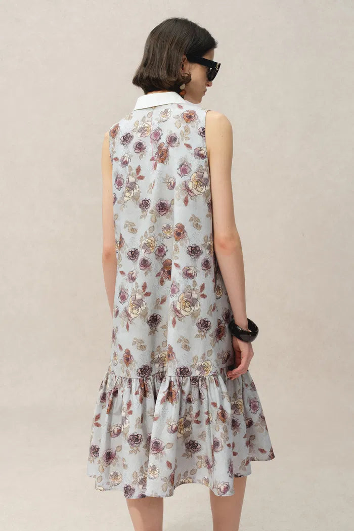 Demi Sleeveless Print Dress in Silk-Cotton