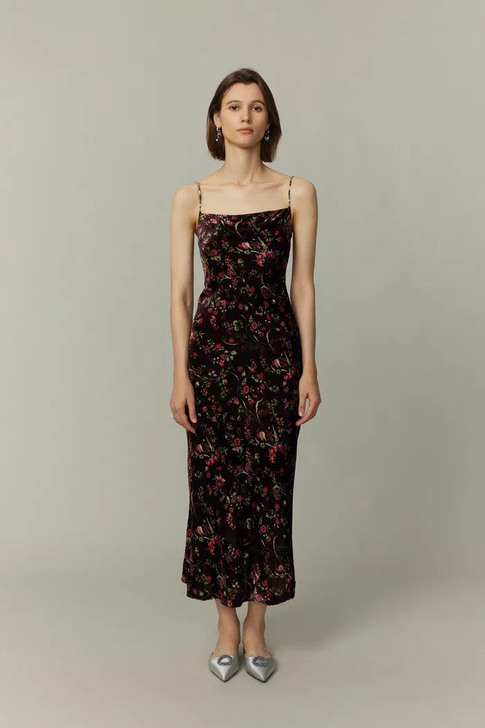 Uma Slip Dress in Mulberry Silk Blend Velvet