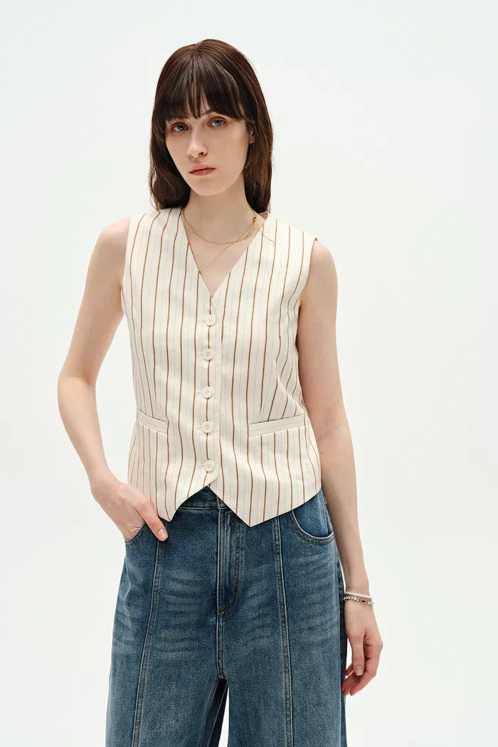 Burnham Striped Suit Vest in Linen